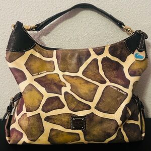 Dooney & Bourke Brown & Green Giraffe Pattern Shoulder Bag